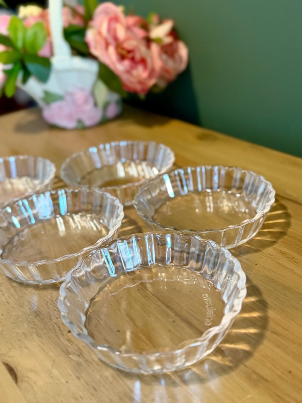 5 Vintage French Glass Mini Tart Ramekins 4” Arcoroc Custard Dishes